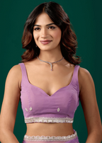 Lavender Chiffon Saree Blouse Close Up - Stone Work Design