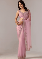 Lavender Purple Tissue Saree With Stone Embroidery