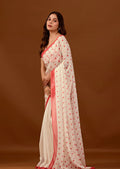 White Soft Organza Saree With Polka Dot Print