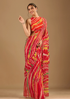 Red Chiffon Saree With Stone Work - Photo 3 | Buy Online Ethnic9