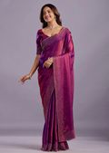Magenta Tissue Silk Saree With Crystal Spiral Work