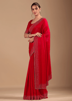 Red Tissue Silk Saree With Stone Work Border