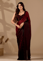 Ruby Red Organza Silk Saree With Stone Work Border