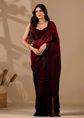 Ruby Red Organza Silk Saree With Stone Work Border - Front Look | Buy Online Ethnic9