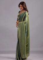 Olive Green Tissue Silk Saree With Crystal Spiral Work