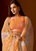 Mustard Yellow Chiffon Saree With Leheriya Print
