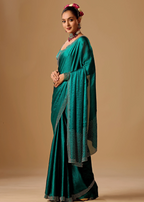 Emerald Green Tissue Silk Saree With Crystal Stone Border