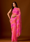 Flamingo Pink Chiffon Saree With Shibori Print