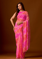 Flamingo Pink Chiffon Saree With Shibori Print