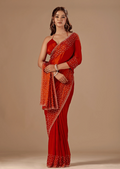 Burnt Orange Tissue Silk Saree With Stone Work - Front Look | Buy On Ethnic9