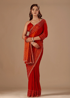 Burnt Orange Tissue Silk Saree With Stone Work - Front Look | Buy On Ethnic9