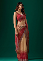 Ruby Red Organza Saree Standing Look - Festive Wear Saree