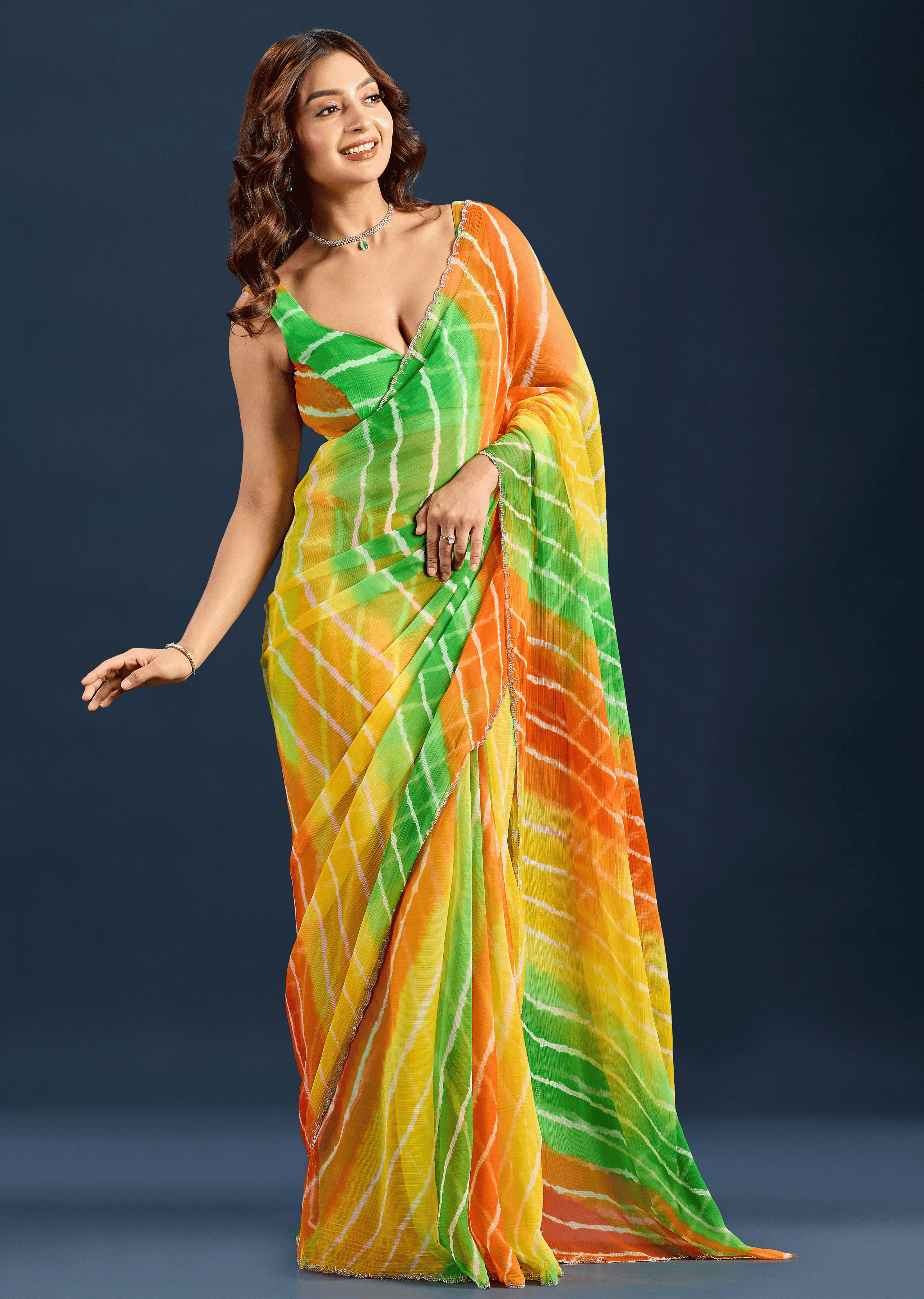 Multicolor Chiffon Saree With Leheriya Print