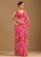 Rani Pink Chiffon Saree With Stone Work