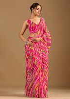Rani Pink Chiffon Saree Draped Look - Leheriya Print Design