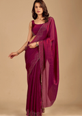 Wine Tissue Silk Saree With Stone Work - Front Look | Buy On Ethnic9