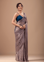 Dusty Mauve Jacquard Saree With Cutdana Stone Work