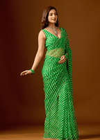 Lime Green Chiffon Saree With Leheriya Print