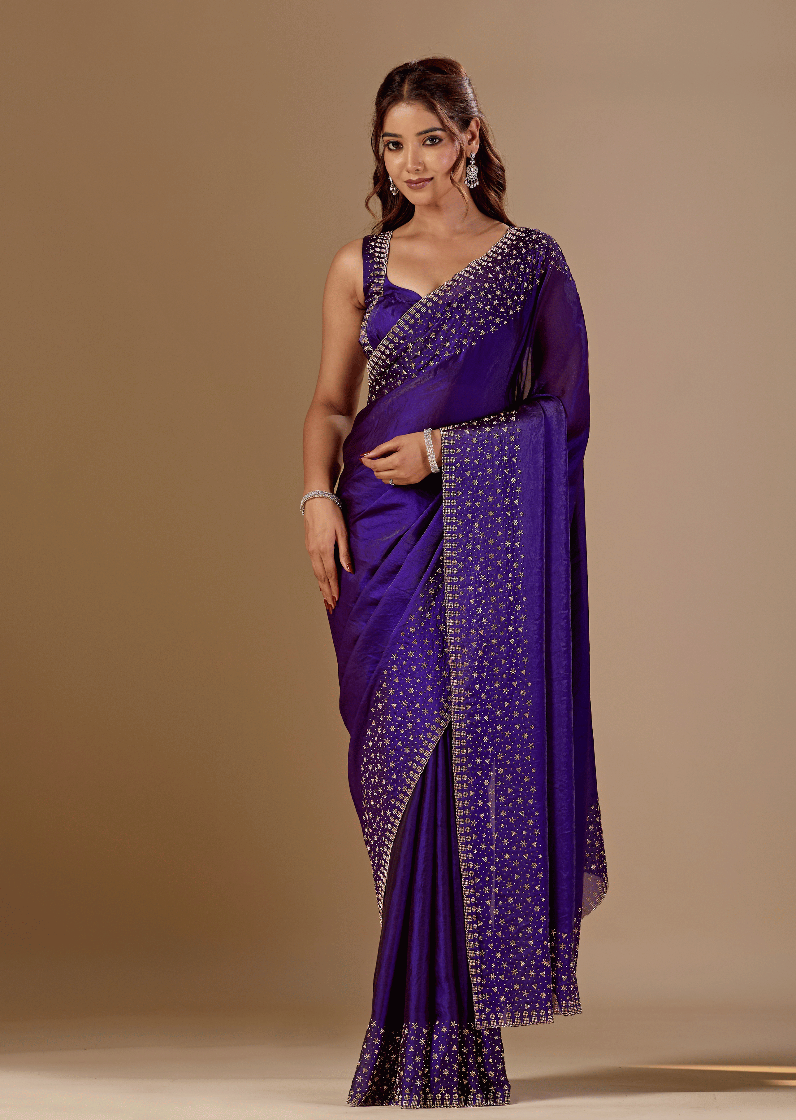 Royal Wine Tissue Silk Saree With Stone Work