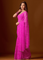 Rani Pink Chiffon Saree With Stone Work
