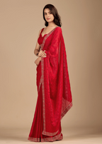 Crimson Red Tissue Silk Saree Standing Look - Festive Wear Saree