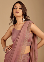 Dusty Pink Soft Silk Saree Side Pose - Festive Wear Saree