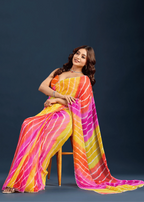 Orange Chiffon Saree With Leheriya Print