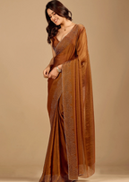 Antique Copper Tissue Silk Saree With Stone Spiral Border