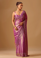 Orchid Purple Tissue Silk Saree With Stone Embroidery