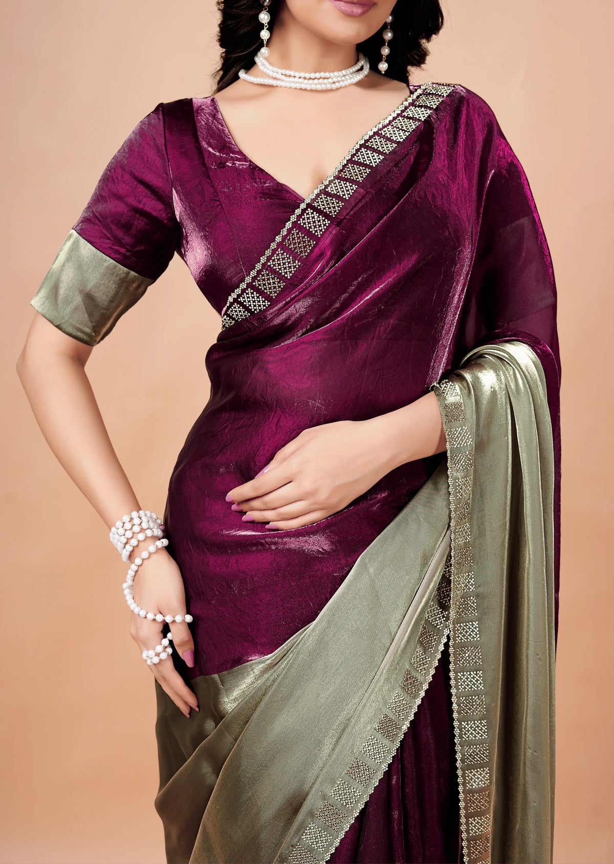 Purple Tissue Silk Saree Side Pose - Festive Wear Saree