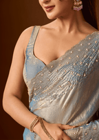 Sky Blue Tissue Silk Saree With Stone Work