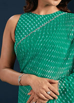 Teal Green Chiffon Saree With Leheriya Print - Photo 5 | Buy Online Ethnic9