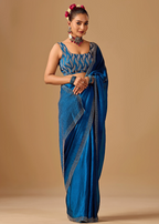 Royal Blue Tissue Silk Saree With Stone Work Border
