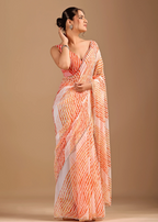 Peach Orange Chiffon Saree With Leheriya Print - Photo 5 | Buy Online Ethnic9