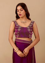 Royal Purple Tissue Silk Saree With Crystal Border Work