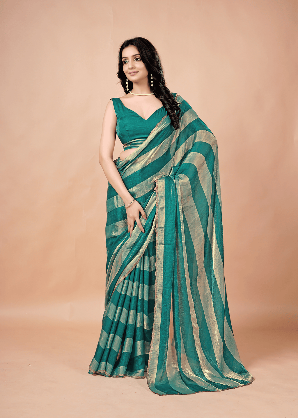 Firoze Tissue Silk Saree With Striped Weave