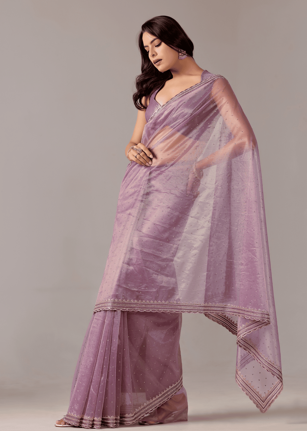 Purple Organza Saree With Sequin Border Work