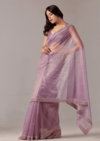 Purple Organza Saree With Sequin Border Work