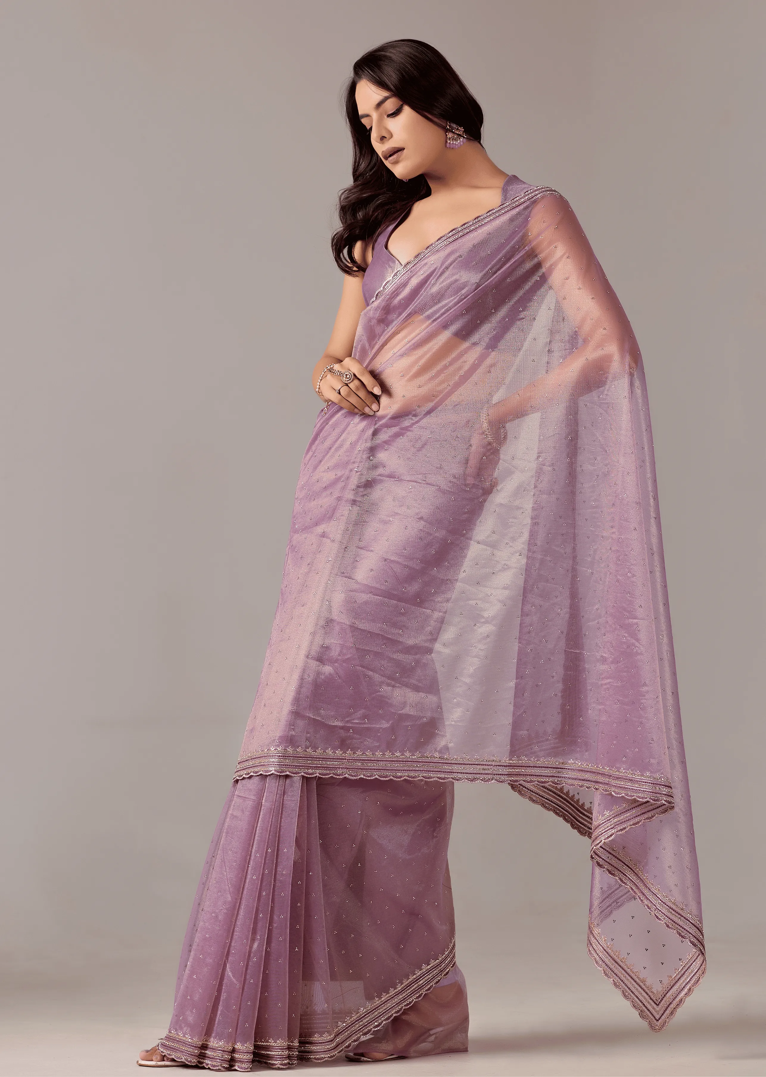 Purple Organza Saree Side Pose - Wedding Wear Saree