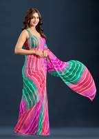 Rani Pink Chiffon Saree Standing Look - Party Wear Saree