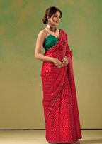Rani Red Tissue Silk Saree With Foil Butti Work