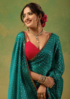 Firozi Tissue Silk Saree With Foil Dot Weaving - Photo 7 | Buy Online Ethnic9