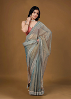 Sky Blue Organza Saree Side Pose - Wedding Wear Saree