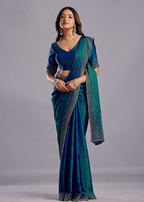 Green Tissue Silk Saree With Crystal Stone Work