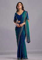 Green Tissue Silk Saree Side Pose - Wedding Wear Saree