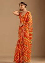 Orange Chiffon Saree With Stone Work
