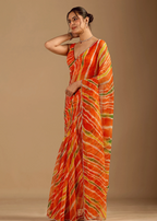 Orange Chiffon Saree Standing Look - Haldi Ceremony Saree