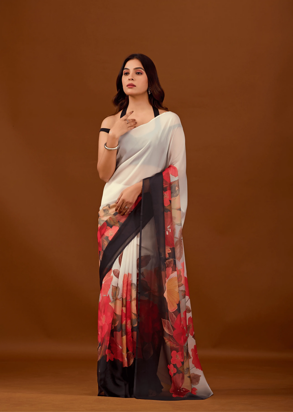 White Soft Organza Saree Standing Look - Festive Wear Saree