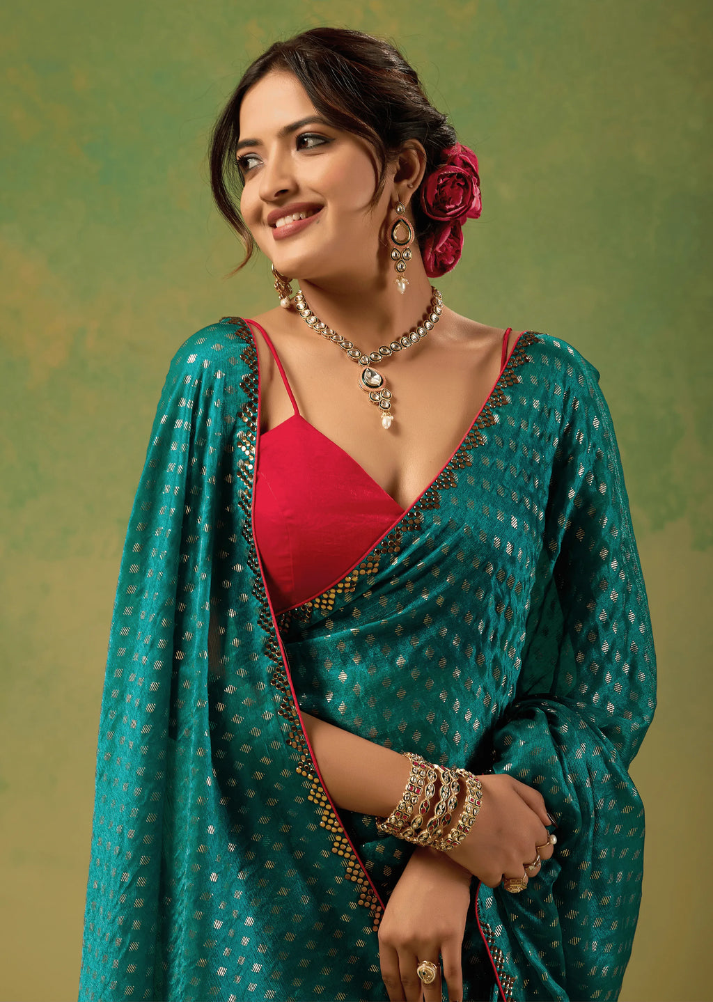 Firozi Tissue Silk Saree Pallu Detail - Traditional Wear Saree