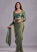 Olive Green Tissue Silk Saree With Crystal Spiral Work
